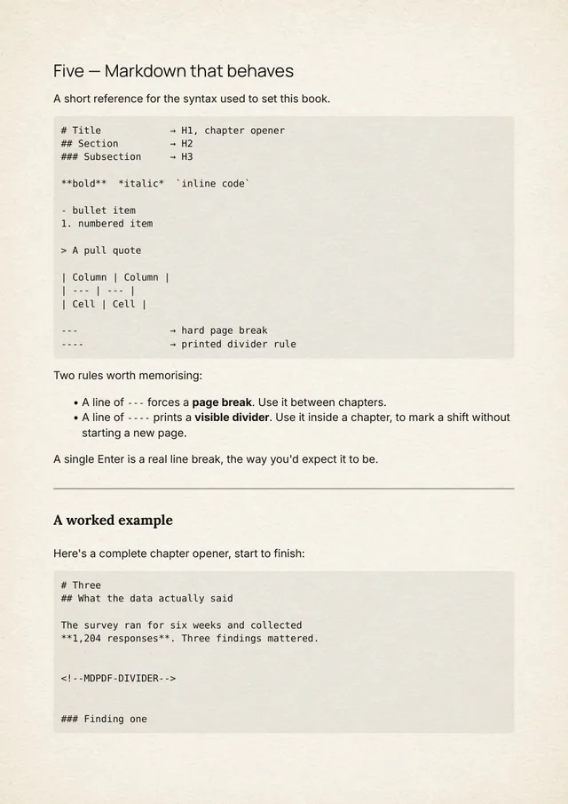 A page of the sample book showing code blocks